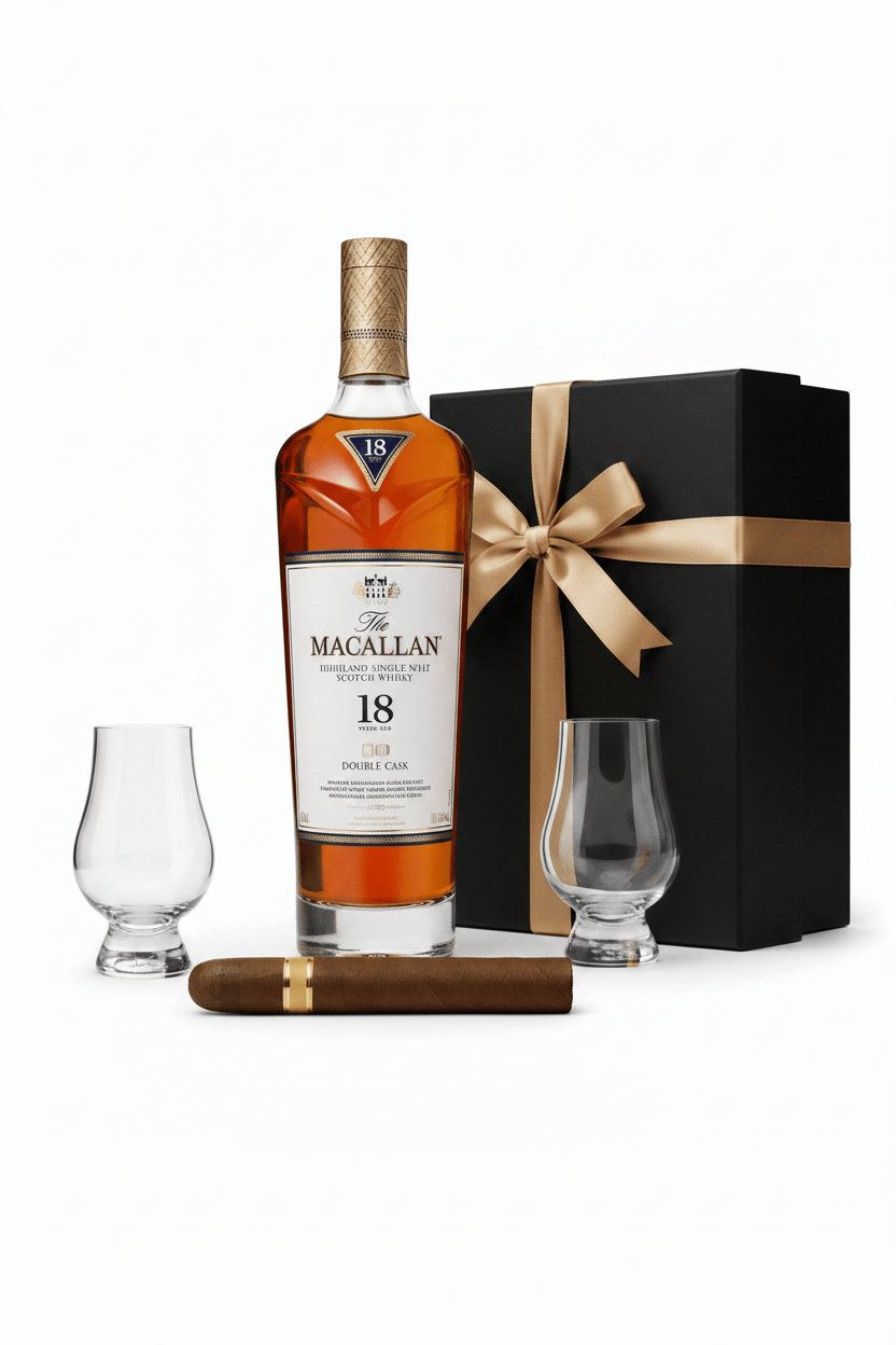 The Macallan Single Malt Scotch Luxury 750ml Gift Set W/Gift Box+Glasses+Cigar - Bottles2Gift