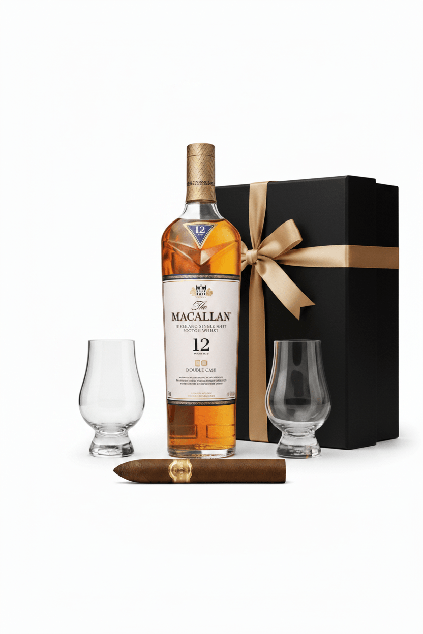 The Macallan Single Malt Scotch Luxury 750ml Gift Set W/Gift Box+Glasses+Cigar - Bottles2Gift