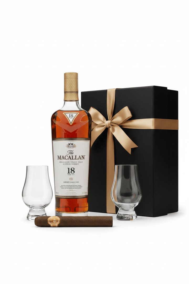 The Macallan Single Malt Scotch Luxury 750ml Gift Set W/Gift Box+Glasses+Cigar - Bottles2Gift