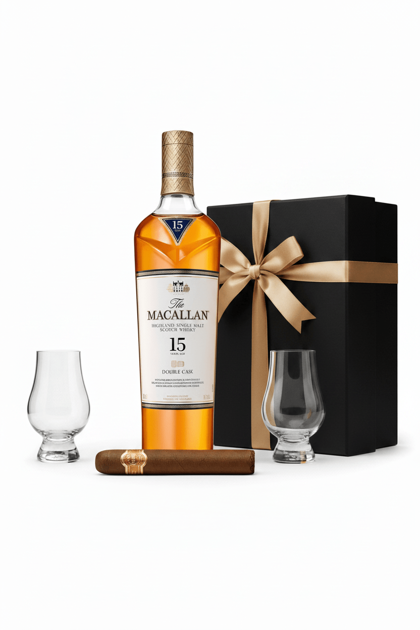 The Macallan Single Malt Scotch Luxury 750ml Gift Set W/Gift Box+Glasses+Cigar - Bottles2Gift