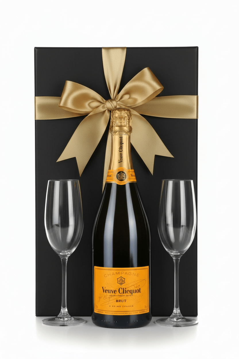 Veuve Clicquot Champagne Gift Set With 2 Engraved Champagne Flutes - Bottles2Gift
