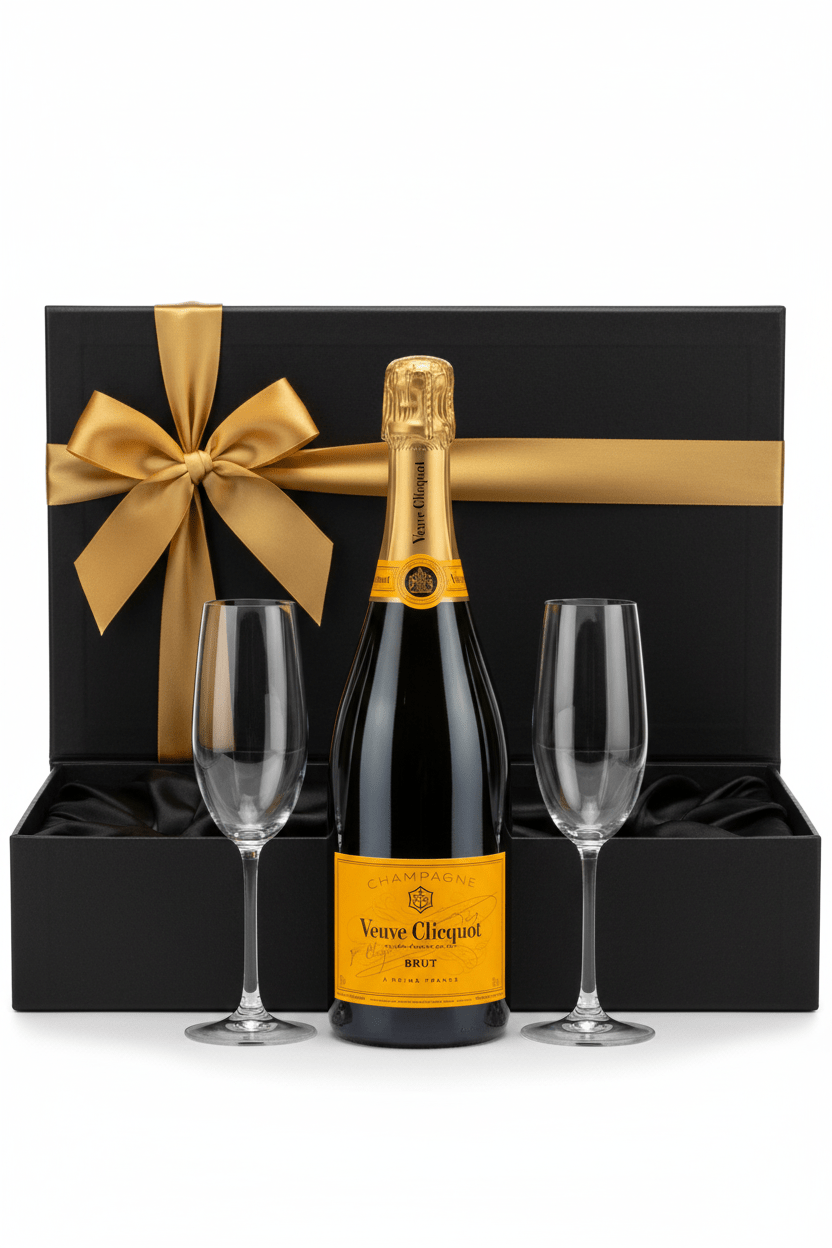 Veuve Clicquot Champagne Gift Set With 2 Engraved Champagne Flutes - Bottles2Gift