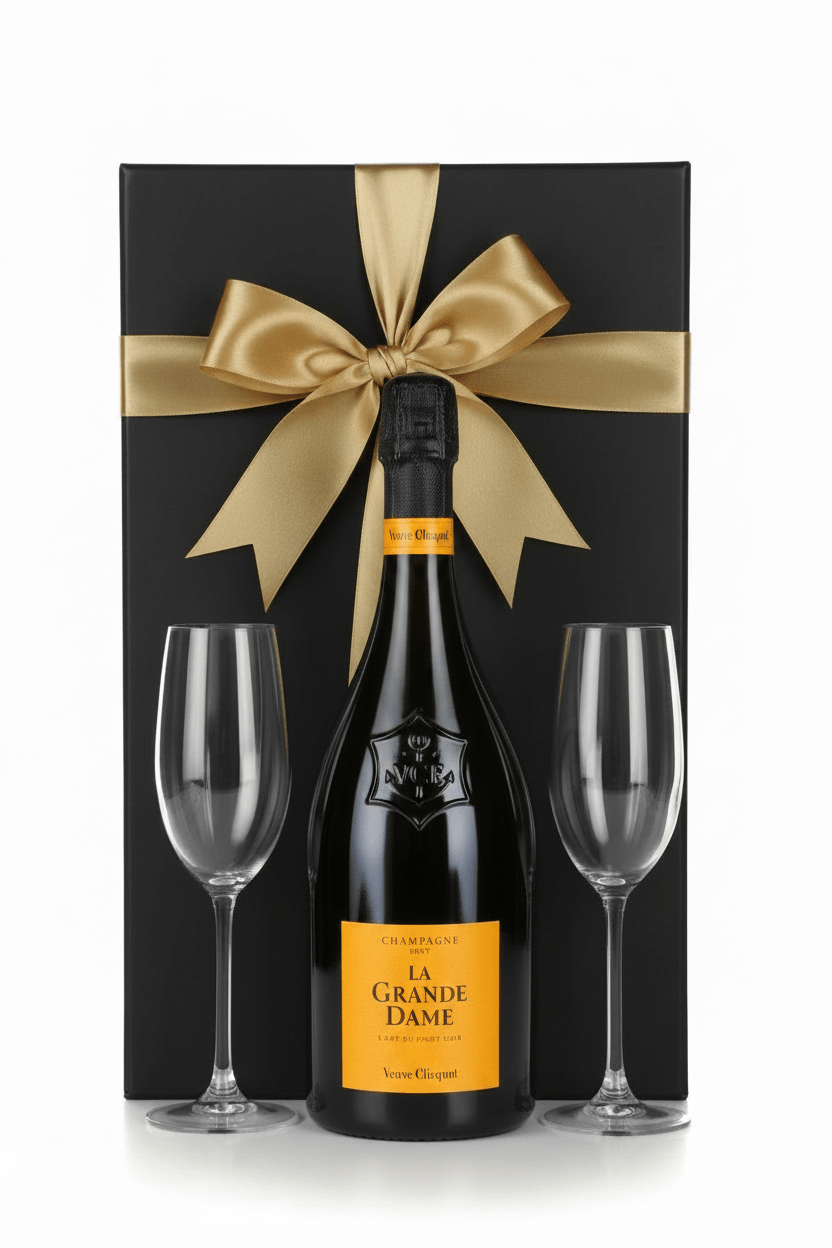 Veuve Clicquot La Grande Dame Brut Champagne Gift Box W/ 2 Champagne Flutes - Bottles2Gift