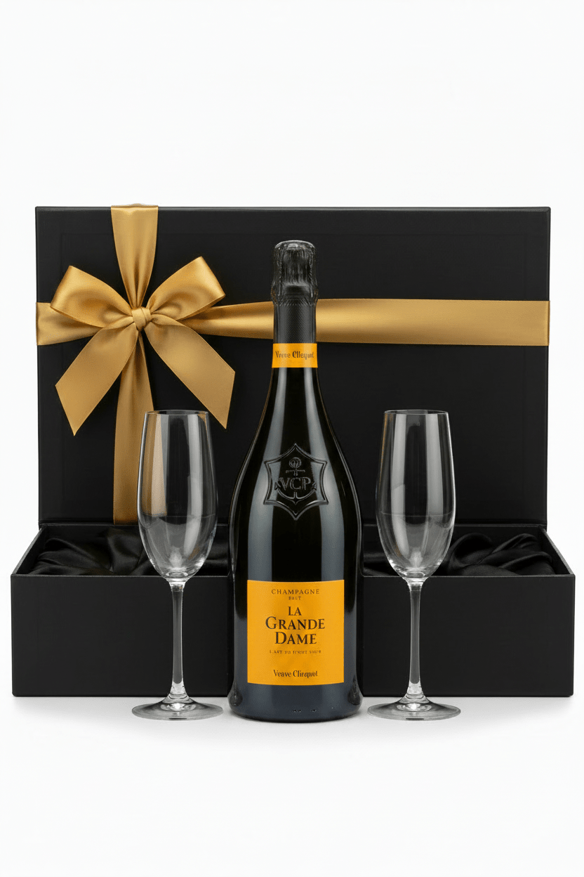 Veuve Clicquot La Grande Dame Brut Champagne Gift Box W/ 2 Champagne Flutes - Bottles2Gift