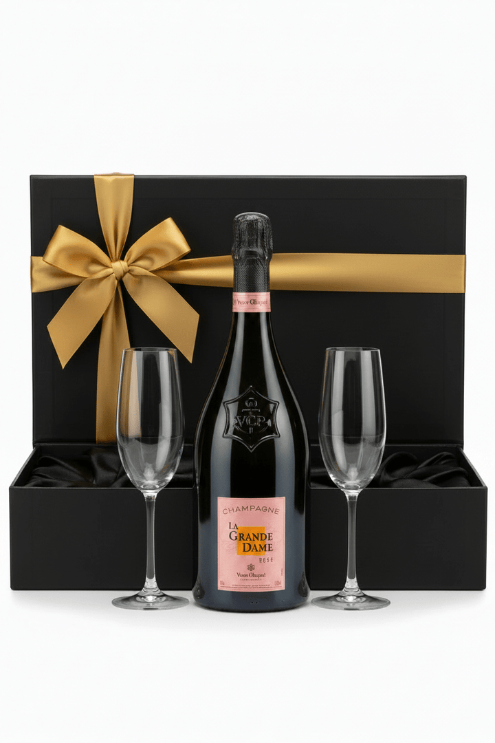 Veuve Clicquot La Grande Dame Brut Rosé Champagne Gift Box W/ 2 Champagne Flutes - Bottles2Gift