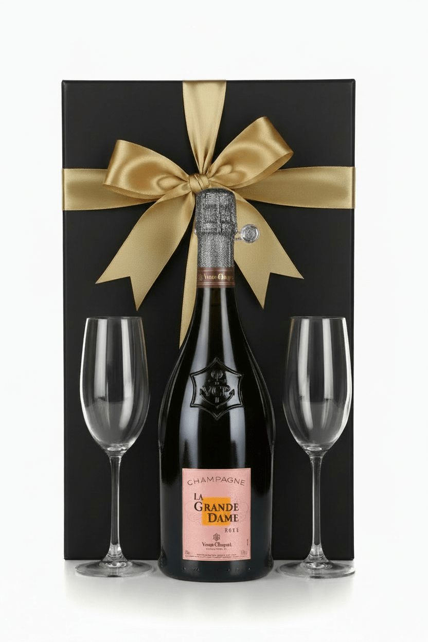 Veuve Clicquot La Grande Dame Brut Rosé Champagne Gift Box W/ 2 Champagne Flutes - Bottles2Gift