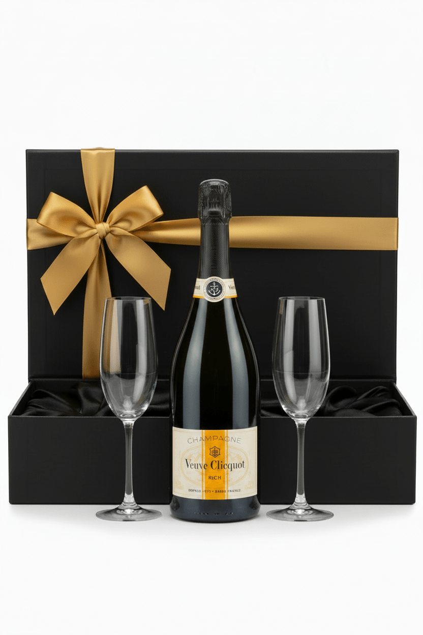 Veuve Clicquot Rich Champagne Gift Box W/ 2 Champagne Flutes - Bottles2Gift
