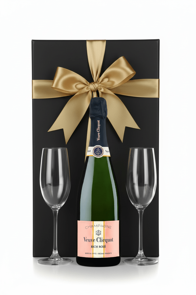 Veuve Clicquot Rich Rosé Champagne Gift Box W/ 2 Champagne Flutes - Bottles2Gift