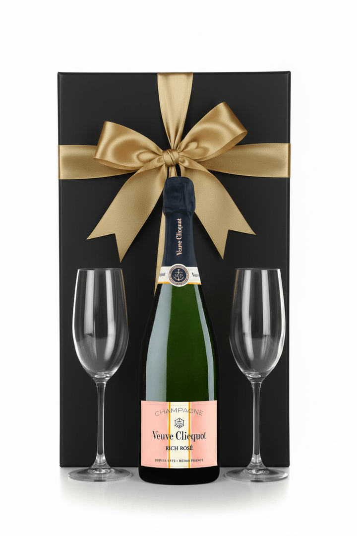 Veuve Clicquot Rich Rosé Champagne Gift Box W/ 2 Champagne Flutes - Bottles2Gift