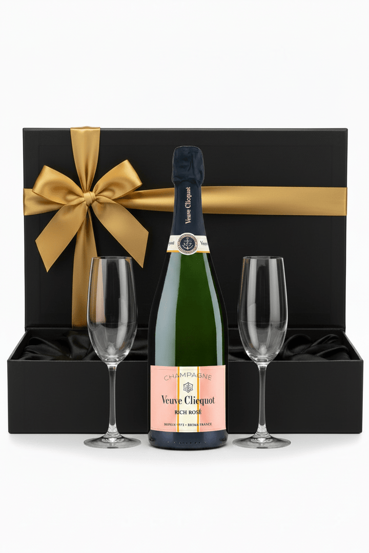 Veuve Clicquot Rich Rosé Champagne Gift Box W/ 2 Champagne Flutes - Bottles2Gift