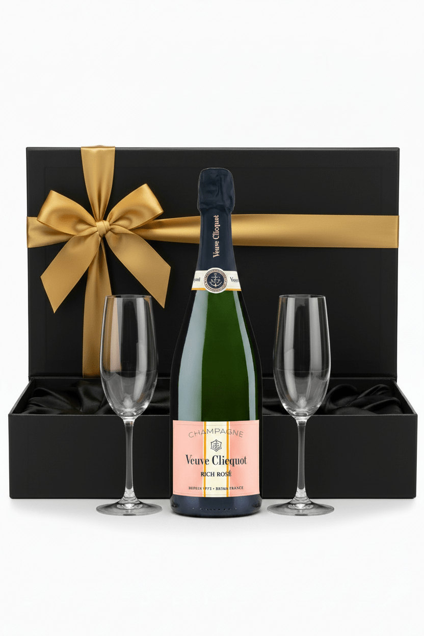 Veuve Clicquot Rich Rosé Champagne Gift Box W/ 2 Champagne Flutes - Bottles2Gift