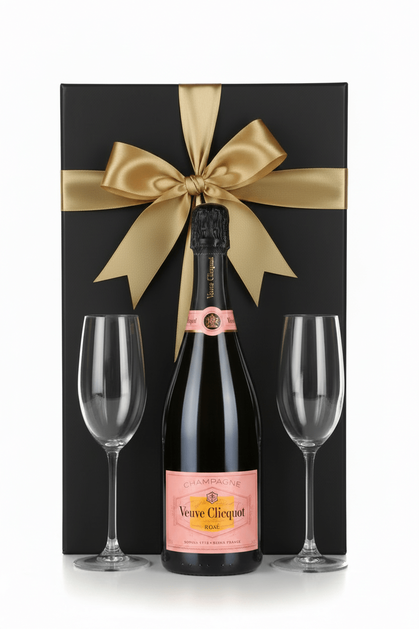 Veuve Clicquot Rosé Brut Champagne Gift Box W/ 2 Champagne Flutes - Bottles2Gift