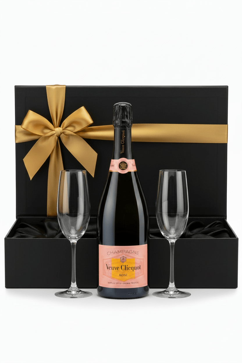 Veuve Clicquot Rosé Brut Champagne Gift Box W/ 2 Champagne Flutes - Bottles2Gift