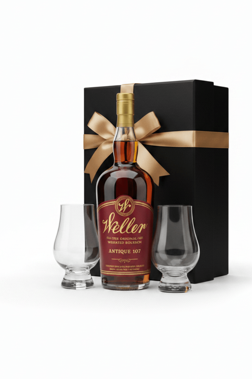 W.L. Weller Antique 107 Proof Kentucky Straight Bourbon Whiskey Gift Set W/ Gift Box and Glasses 750ml - Bottles2Gift
