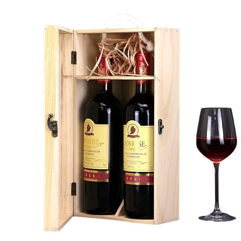 Wooden Double Bottle Wine Box Single Wine Bottle Storage Wine Gift Box with Locking Latch for Any Occasion - Bottles2Gift