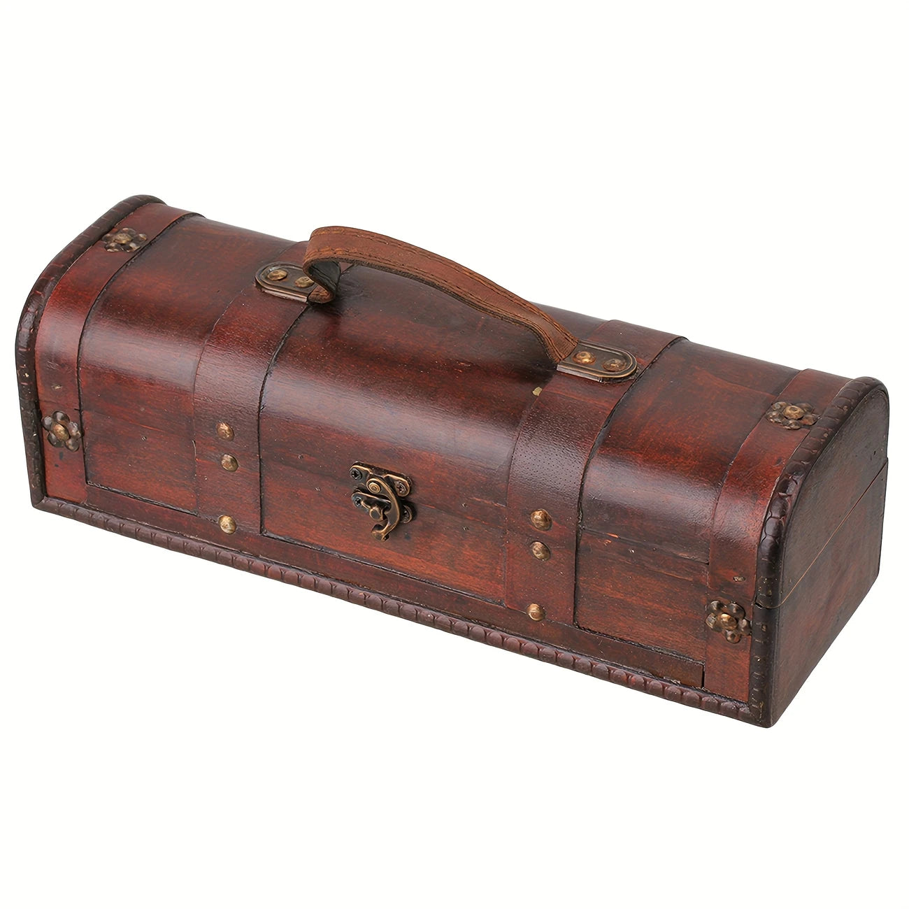 Treasure Chest Style Wooden Wine Bottle Box with Antique Finish
